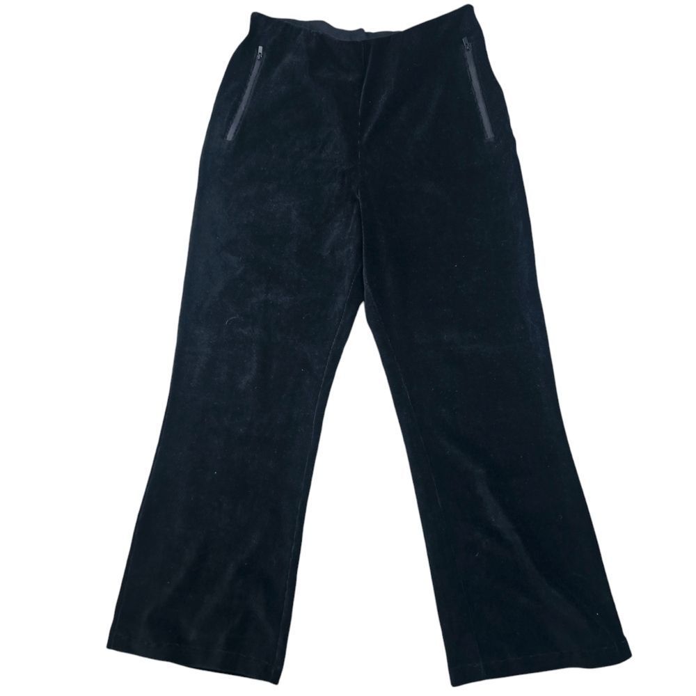 Michi -1319 Womens Black Velvet High Rise Elastic Waist Wide Leg Trousers Pant L